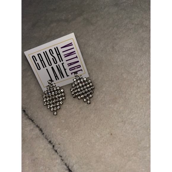 Vintage Rhinestone Diamond Shape Drop Style Fashion Earrings - Picture 2 of 4